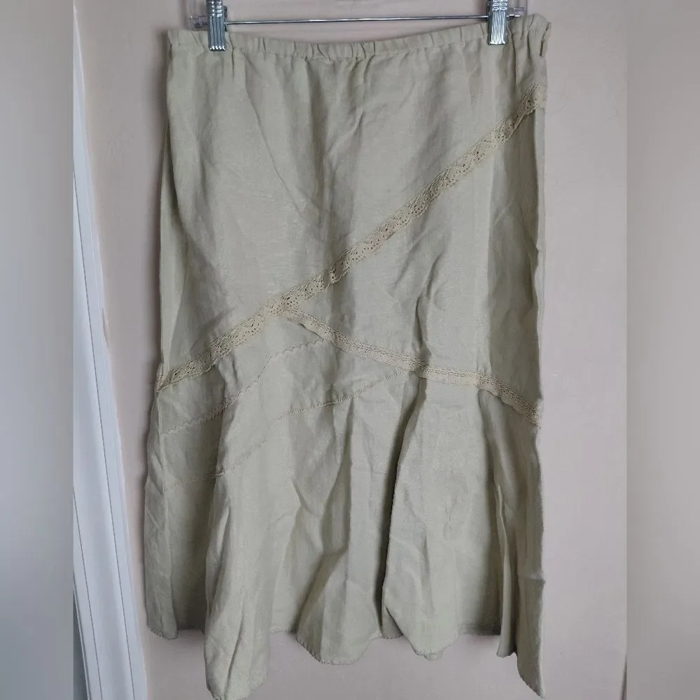 J. Jill Beachgrass Midi Skirt 100% Linen Size MEDIUM New With Tags